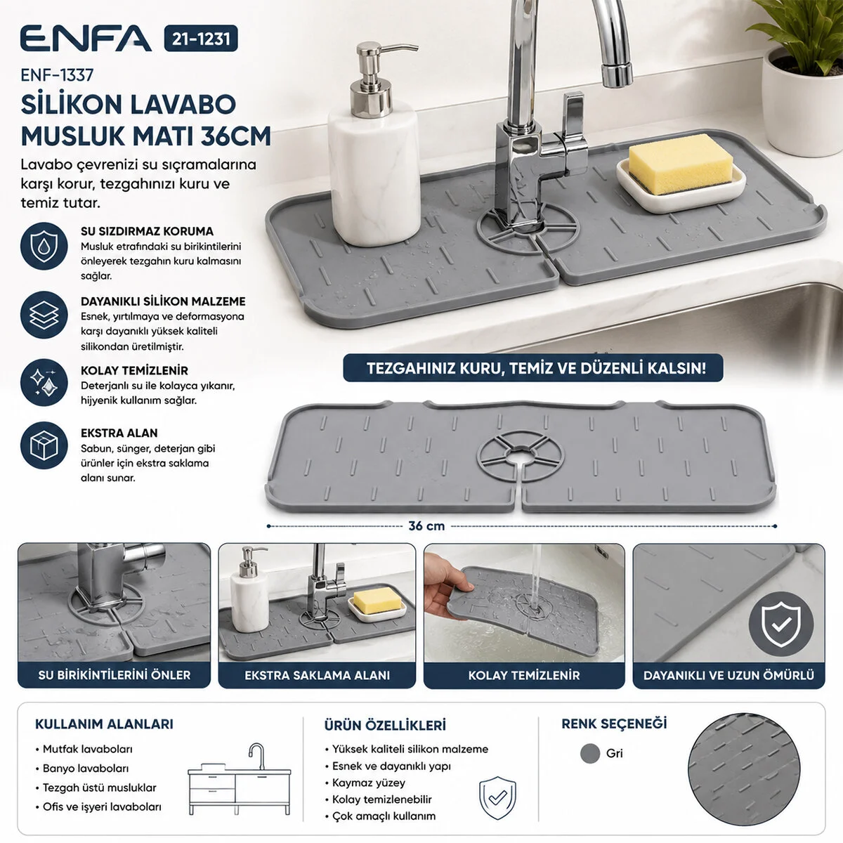 Silikon Lavabo Musluk Matı 36CM görsel 2