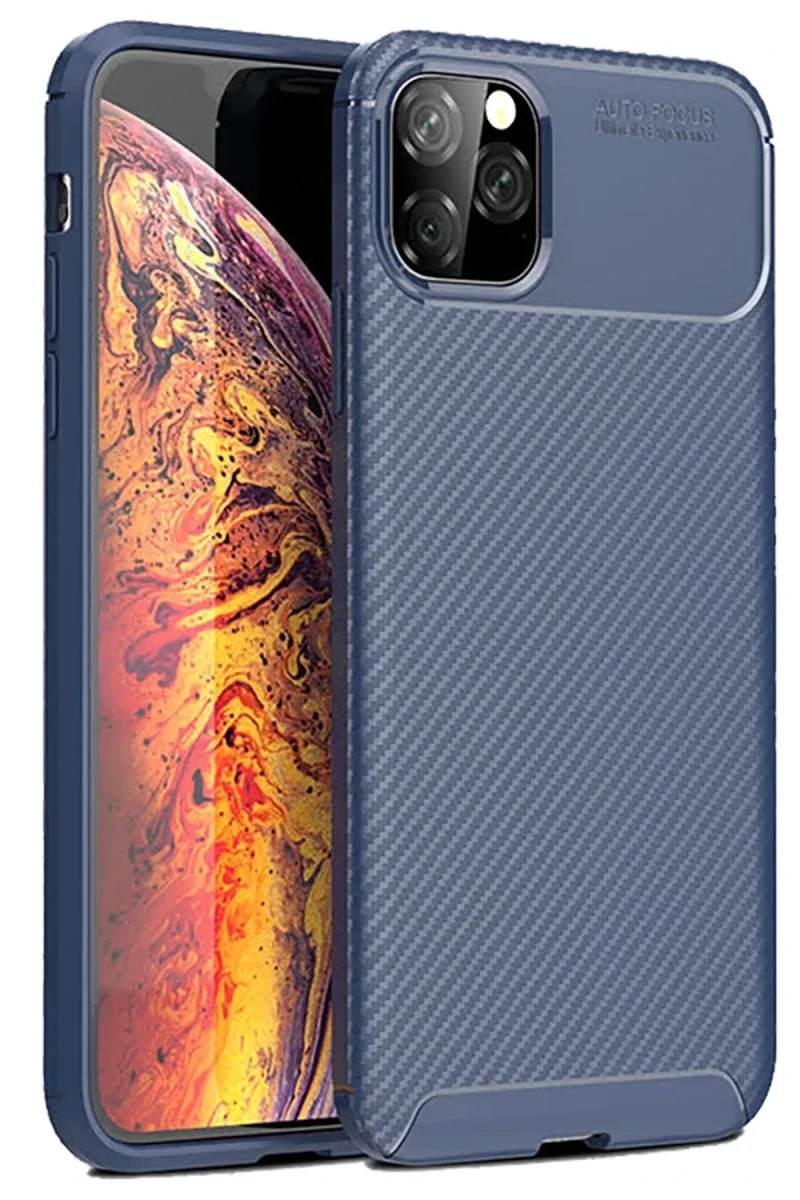 Apple iPhone 11 Pro Max Kılıf Auto Focus Karbon Kapak - Lacivert
