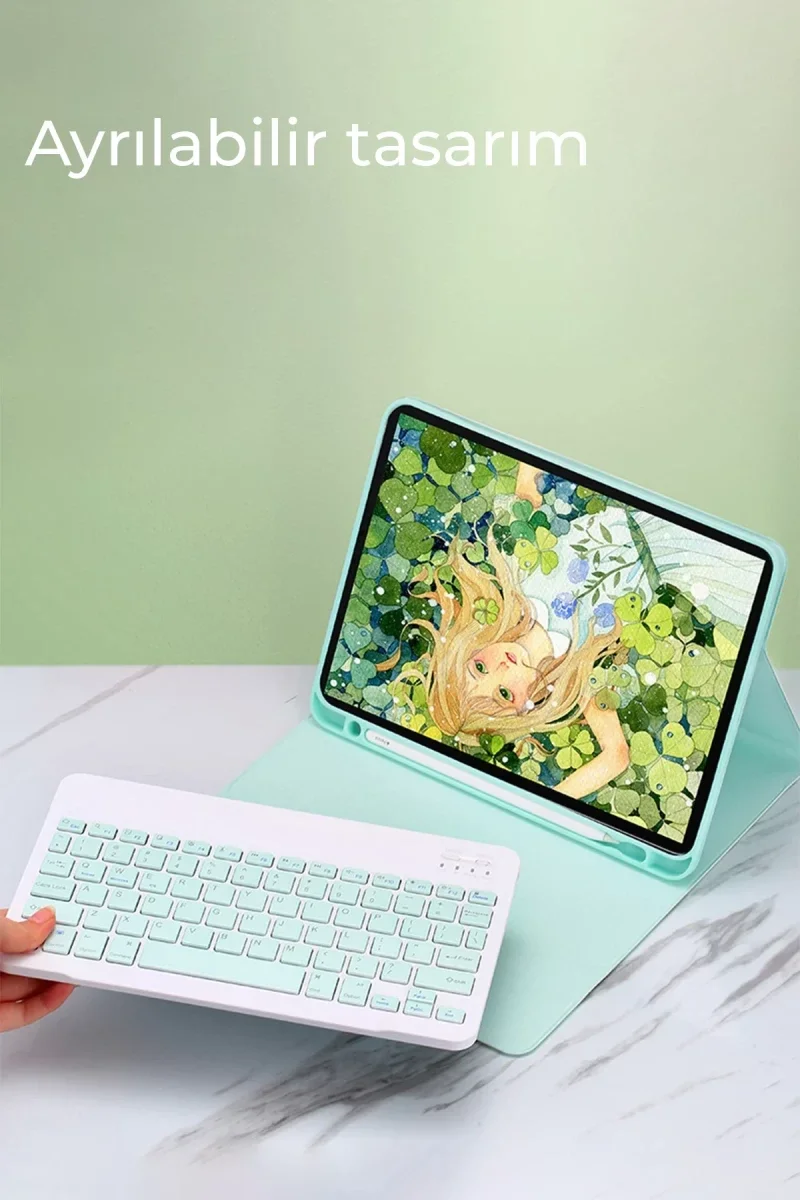 Apple iPad Pro 12.9 (2024) Kılıf KC01 Smart Klavyeli Tablet Kılıfı - Koyu Yeşil görsel 3