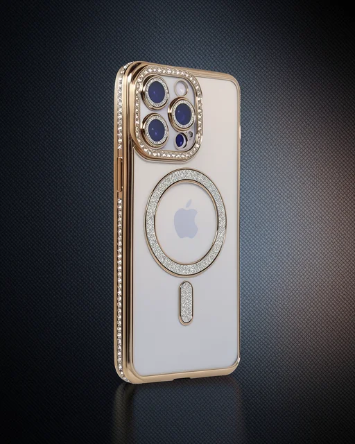 Apple İphone 15 Pro Max Kılıf Joke Simli Magneticsafe Kılıf - Gold