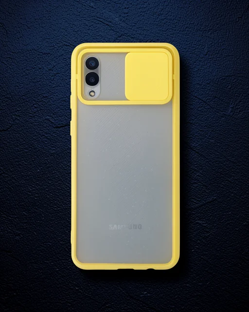 Samsung Galaxy A02 Kılıf Palm Buzlu Kamera Sürgülü Silikon - Sarı