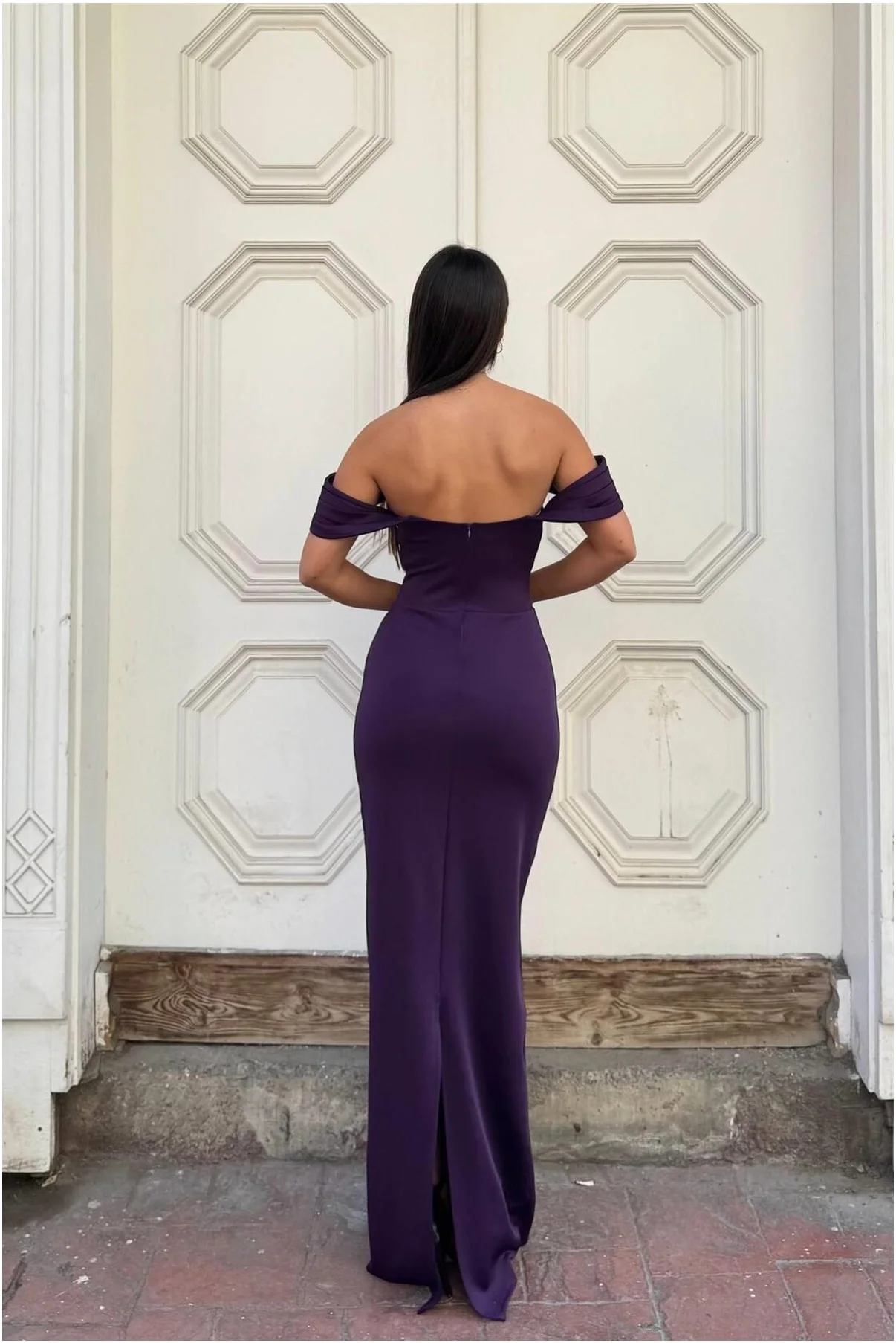 Kadın Modern Dik Yaka Payetli Maxi Uzun Kollu Abiye Elbise görsel 3