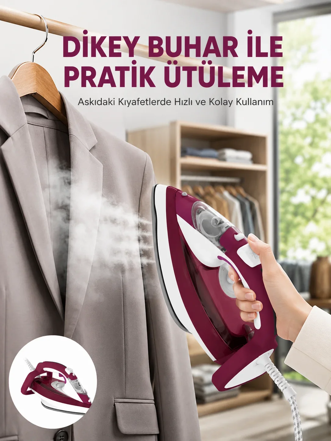 Yeni Nesil Kırmızı Buharlı Ütü 2200 Watt Serak Tabanlı Yüksek Buhar Gücü