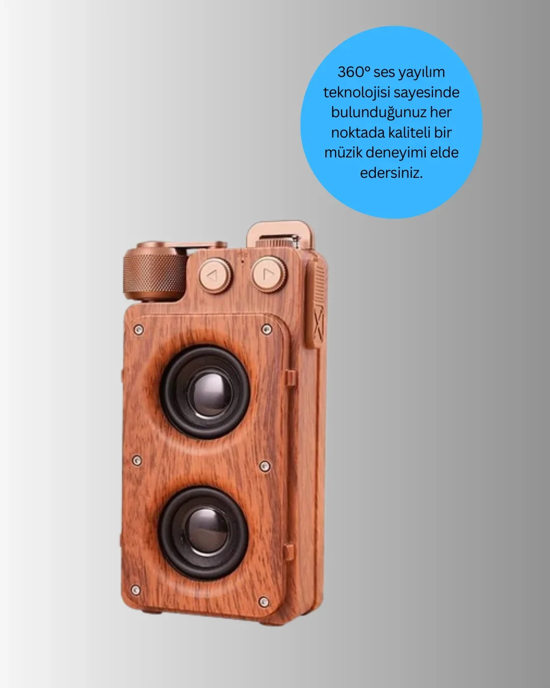 Retro Bluetooth Hoparlör Ahşap Görünümlü 5W Çift Stereo Ses görsel 2
