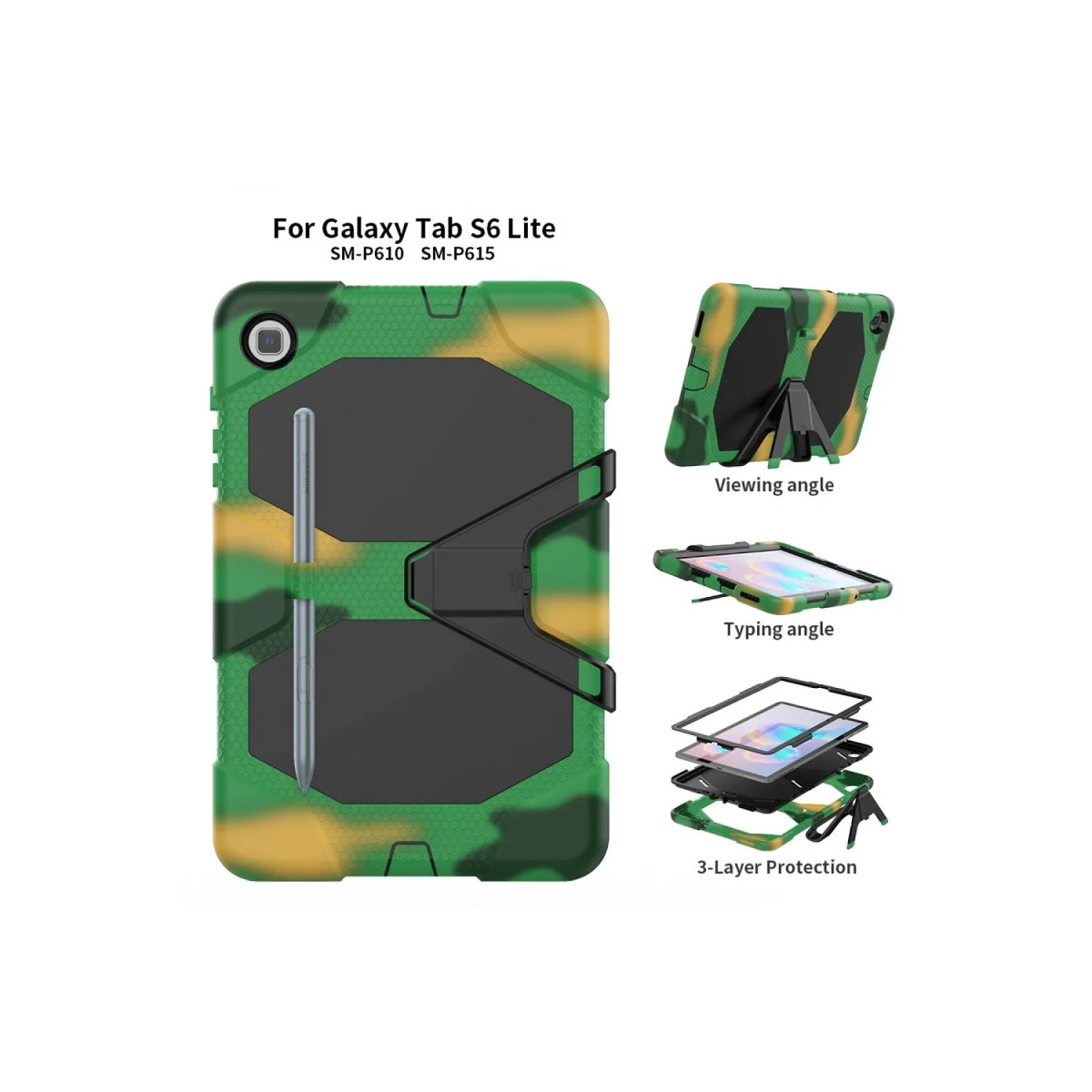 Samsung Galaxy P610 Tab S6 Lite 10.4 Kılıf Griffin Tablet Kapak - Kamuflaj görsel 4