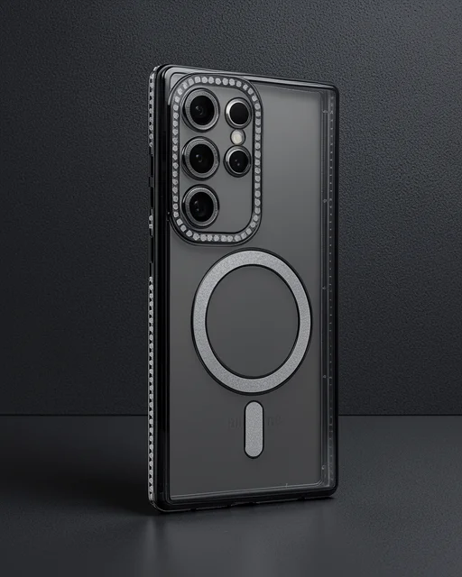 Samsung Galaxy S24 Ultra Kılıf Joke Simli Magneticsafe Kılıf - Siyah