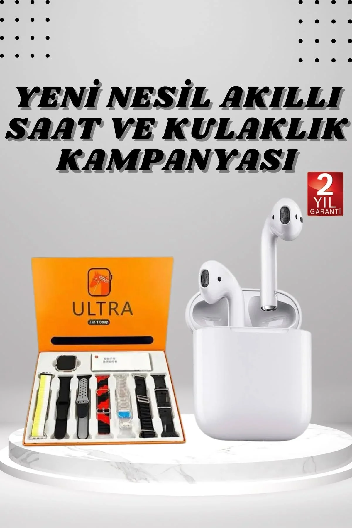 7 Kordonlu Akıllı Saat Ve 2.Nesil Kulaklık Yüksek Ses Kaliteli Uzun Pil Ömrü