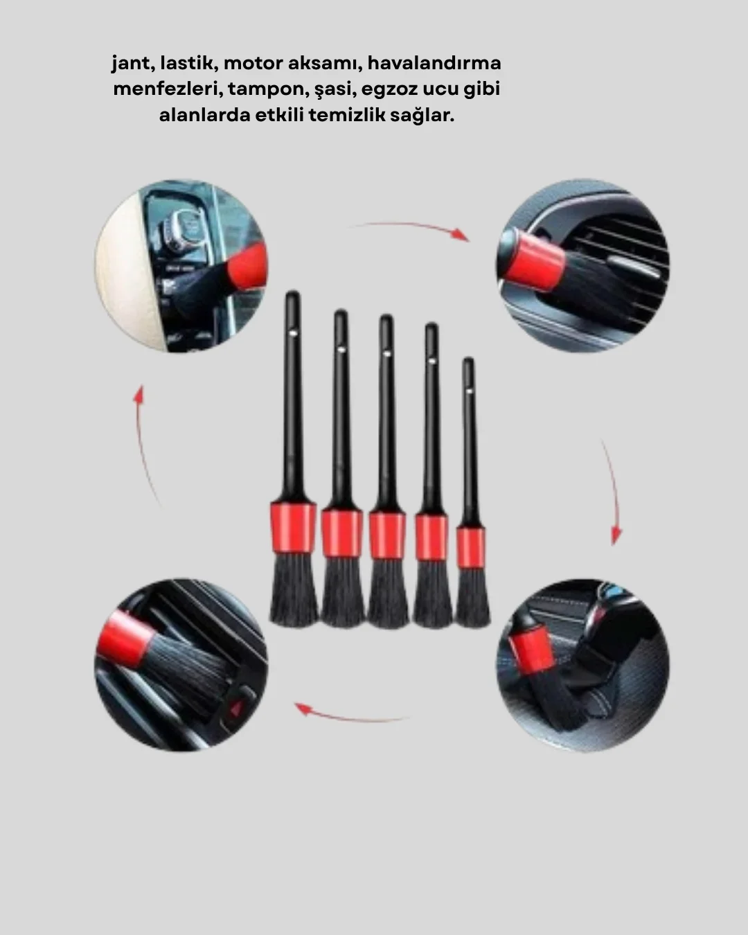 Araç Detay Tezlik Fırçası 5’li Set Çizmeyen Kıl Çok Yönlü Kullanım görsel 5