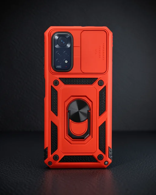 Xiaomi Redmi Note 11 Kılıf Pars Lens Yüzüklü Silikon - Kırmızı