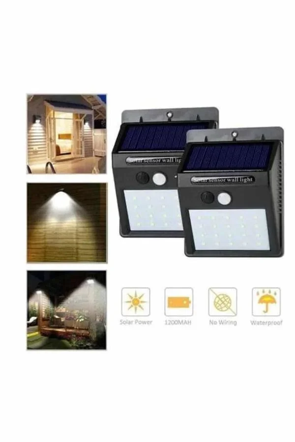 Solar Sensörlü Duvar Lambası Bahçe Lamba 20 Led Işık görsel 3