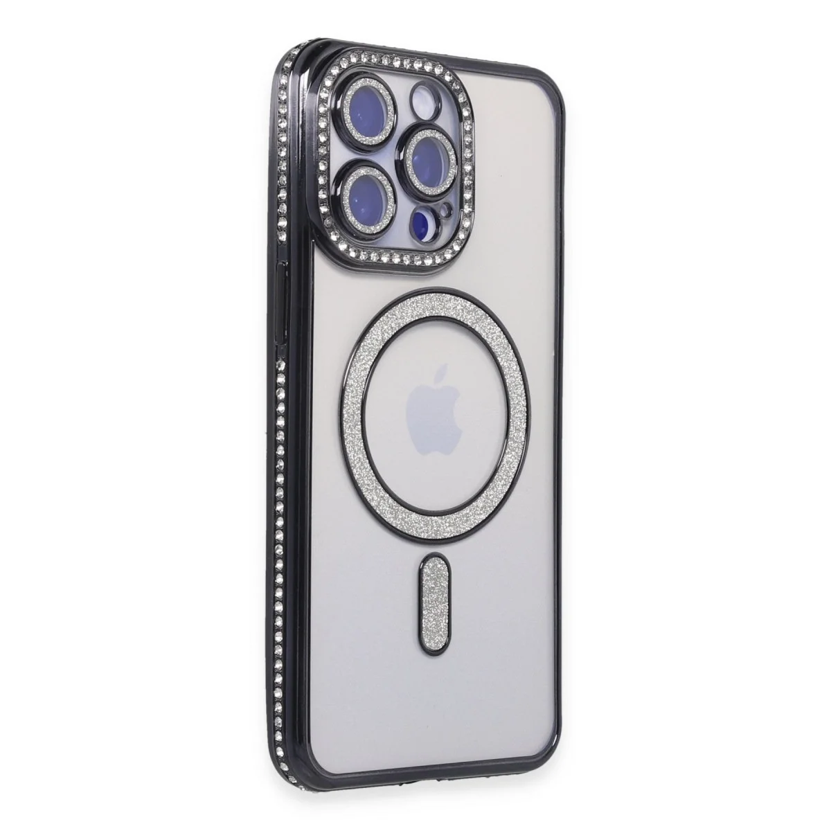 Apple İphone 15 Pro Max Kılıf Joke Simli Magneticsafe Kılıf - Siyah