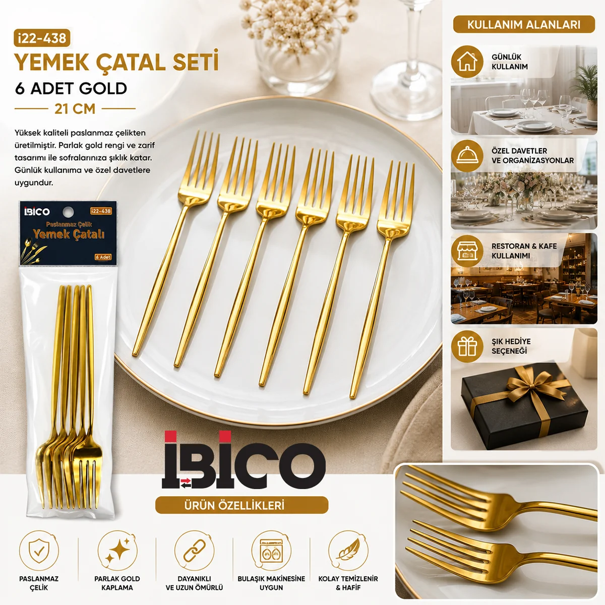Gold Yemek Çatalı görsel 3
