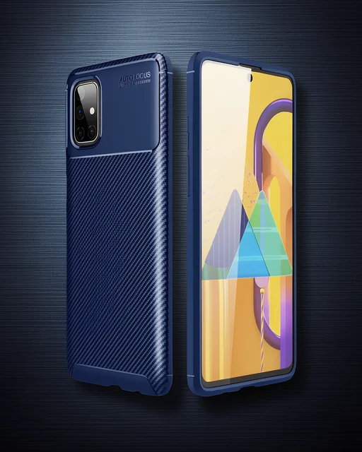 Samsung Galaxy M51 Kılıf Auto Focus Karbon Kapak - Lacivert