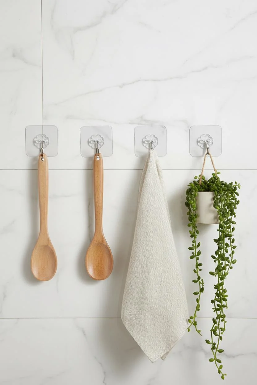 6'lı Şeffaf Yapışkanlı Askı Seti & Çok Amaçlı Banyo Ve Mutfak Duvar Düzenleyici görsel 2