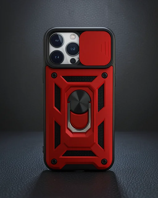 Apple İphone 13 Pro Kılıf Pars Lens Yüzüklü Silikon - Kırmızı