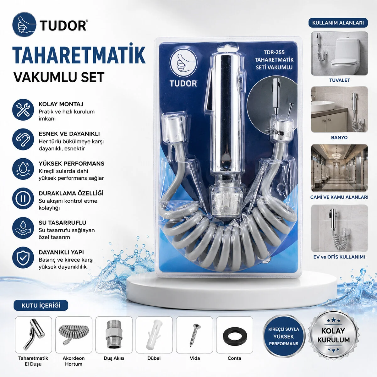 Krom Taharatmatik Seti Taharatmetik El Duşu- Hortum - Mafsal Vakumlu Set