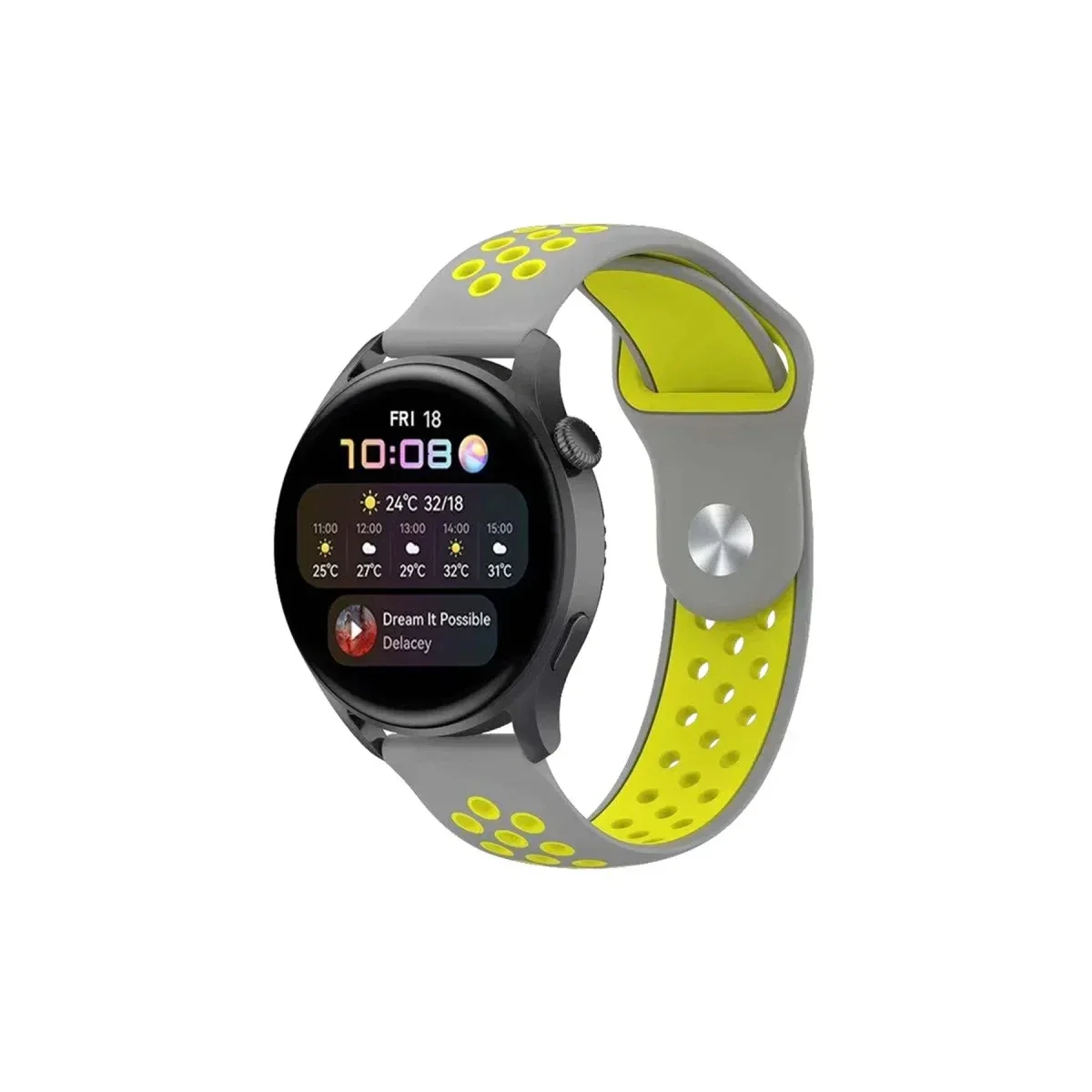 Watch 22mm Spor Delikli Kordon - Gri-Yeşil