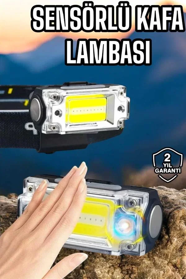 Beyaz Led Işık Sensörlü Kafa Lambası Lityum Batarya Led El Fenerli Şarjlı görsel 2