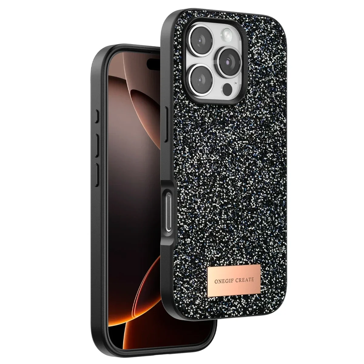 Onegif Apple iPhone 16 Pro Max Bright Simli Kapak - Siyah