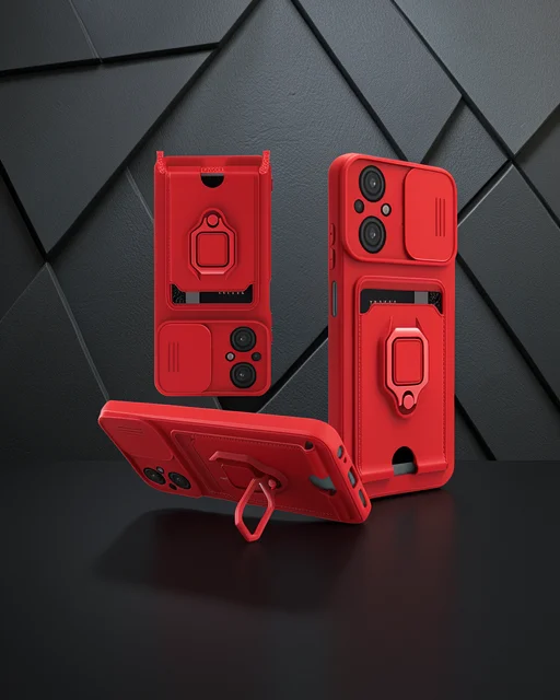Xiaomi Poco M5 Kılıf Zuma Kartvizitli Yüzüklü Silikon - Kırmızı