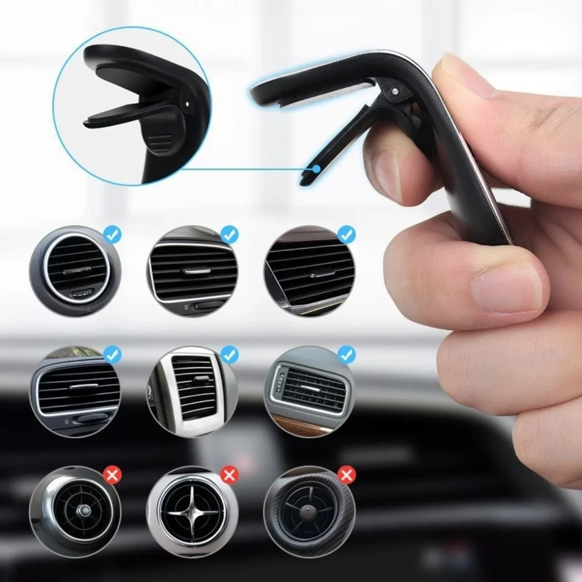 BUFFER ® Havalanndırma Izgarasına Takılabilen Mandallı Mıknatıslı Oto Araç Içi Manyetik Telefon Tutucu görsel 3