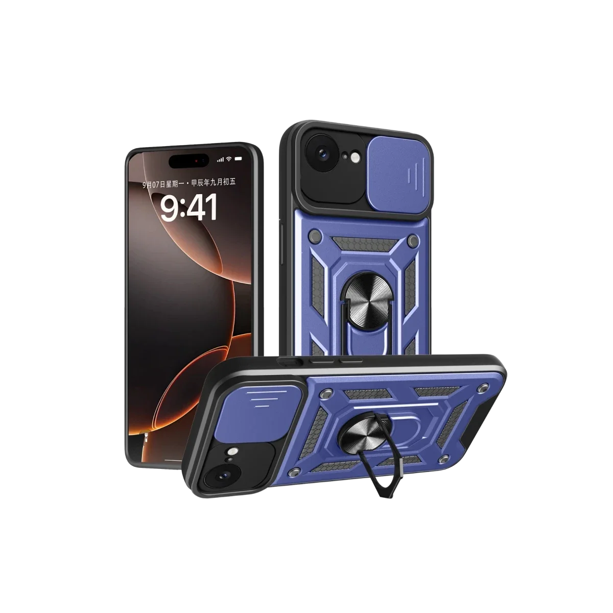 Apple iPhone 16E Kılıf Pars Lens Yüzüklü Silikon - Lacivert