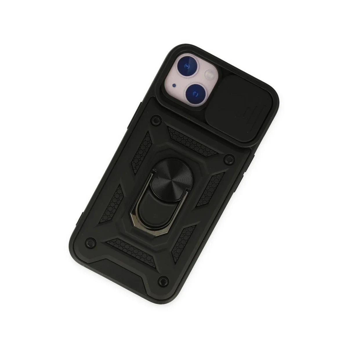 Apple iPhone 14 Kılıf Pars Lens Yüzüklü Silikon - Siyah görsel 3