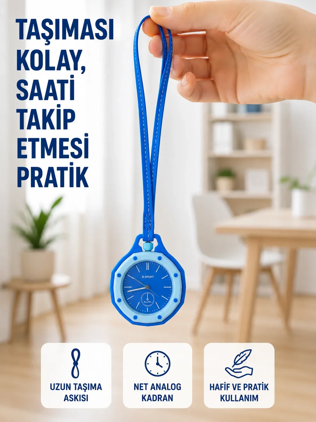 Askılı og Çanta Charmı Taşınabilir Saat ve Çanta Aksesuarı Mavi