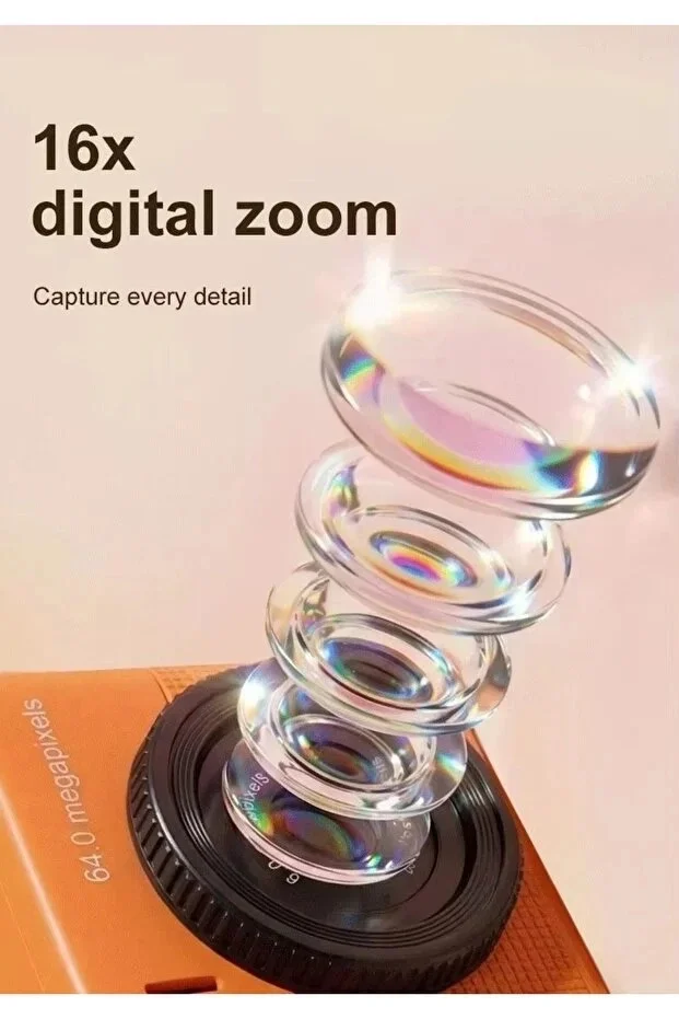 ni Dijital Kamera 64mp 16x Digital Zoom Retro Vintage 1.4’’ekranlı Video Kamera Taşınabilir Tasarım Turuncu görsel 6