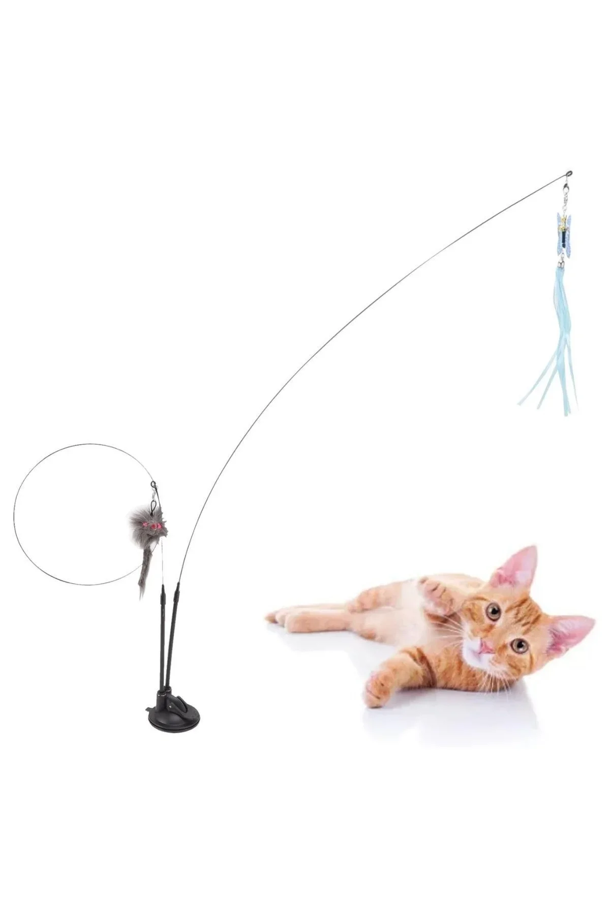 Vantuzlu Tüylü Zilli Olta Kedi Oyuncağı 2 Oltalı görsel 8