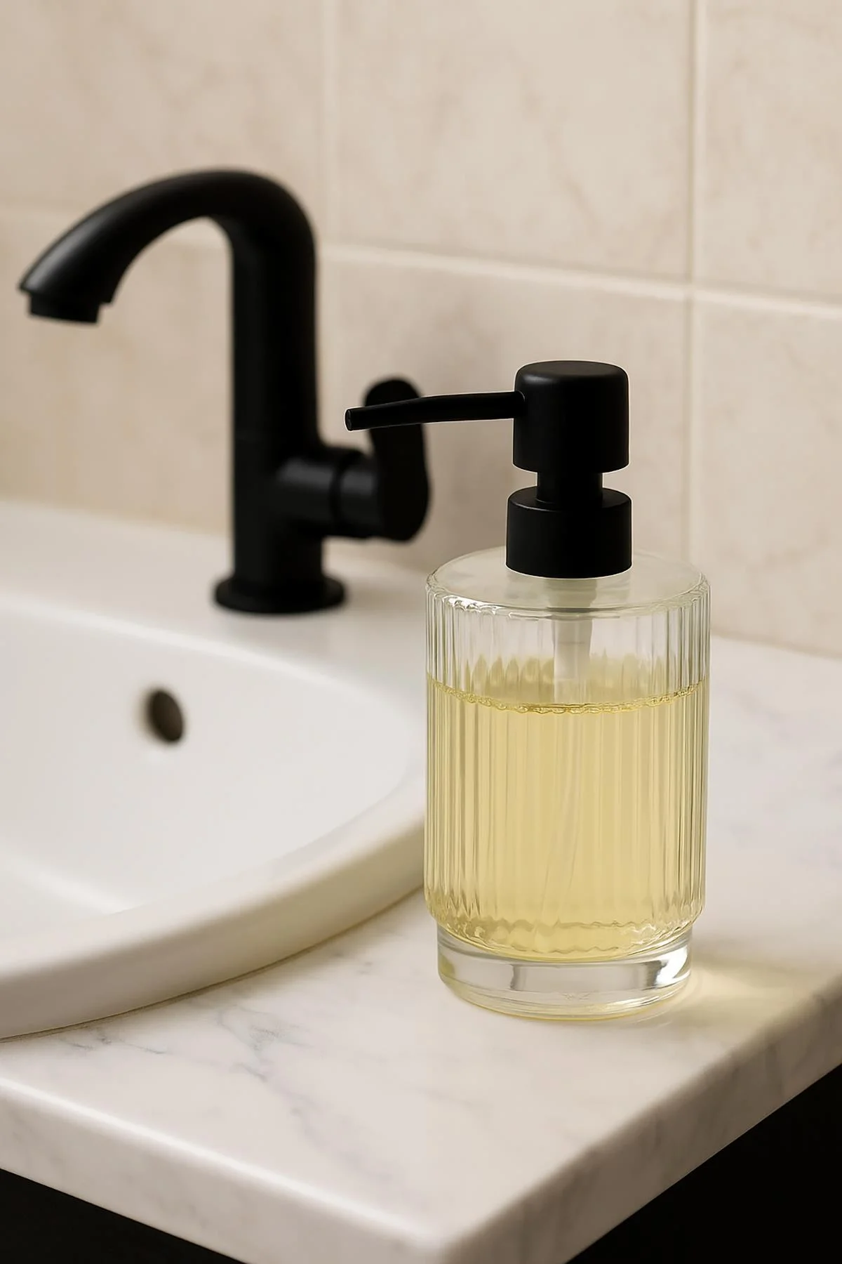 Cam Şeffaf Sıvı Sabunluk 200 ml Banyo Lavabo görsel 3