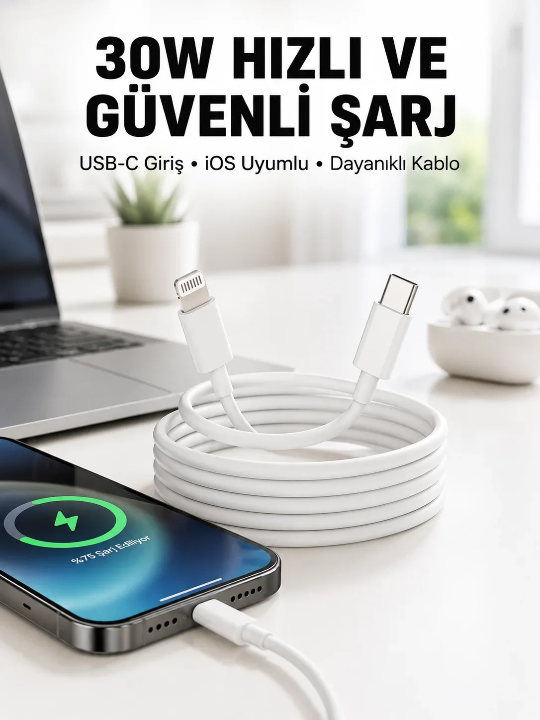 İOS Uyumlu 8 X Xs Xr 11 12 13 14/Pro Max ni Plus Şarj Kablosu Yeni Nesil