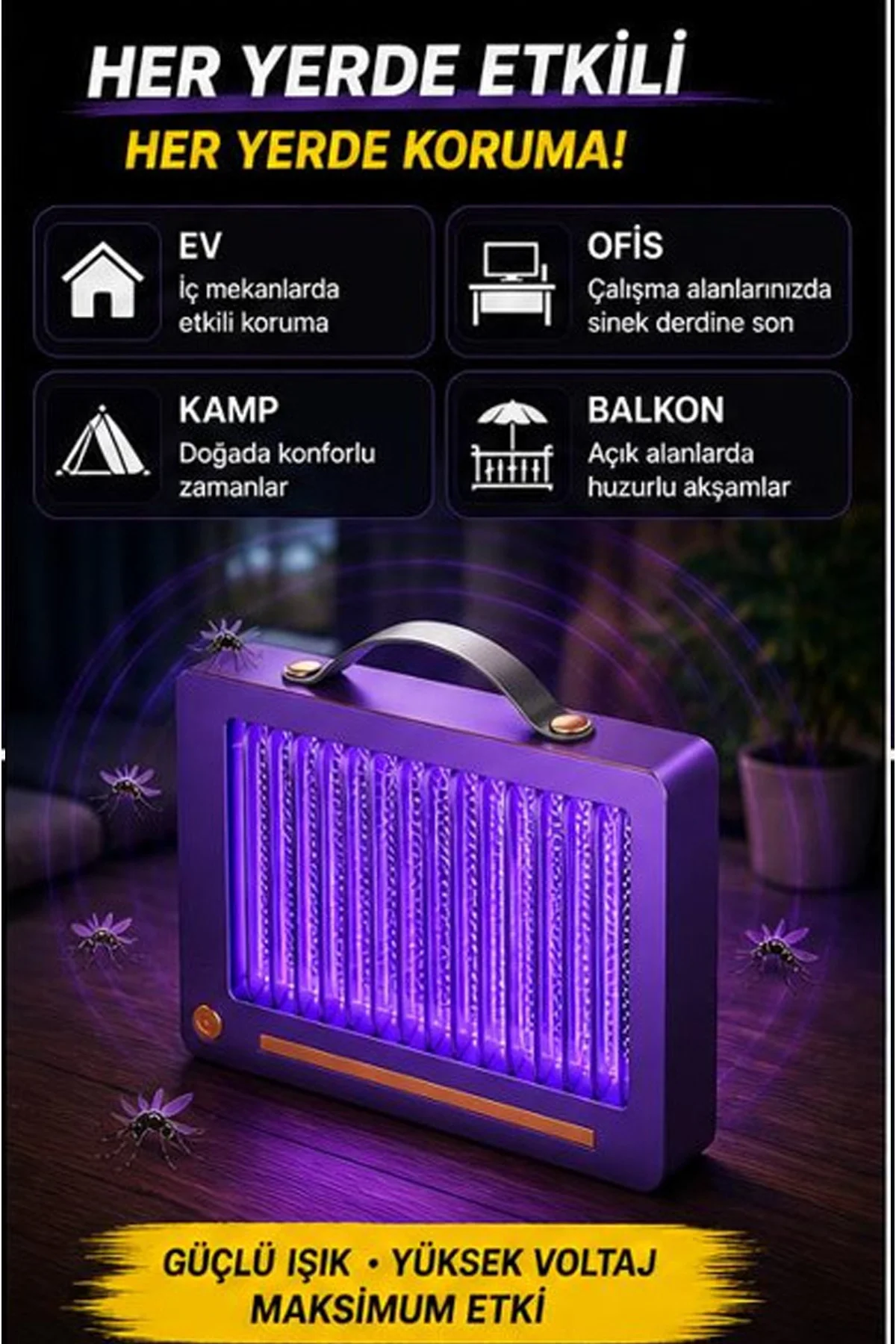 Elektrikli Sinek Öldürücü Lamba | Şarjlı, Sessiz, LED Işıklı Etkili Koruma görsel 2