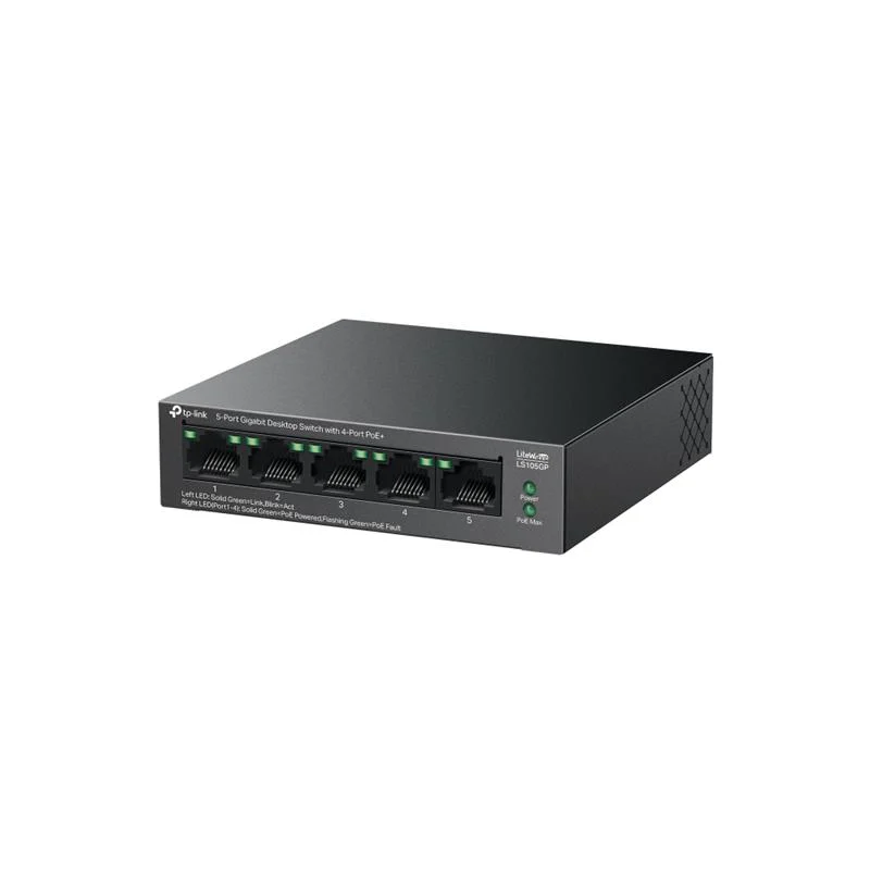 LS105GP 4 Port Gıgabıt + 1 Port RJ45 Uplınk Poe 65W 250 Metre Poe Mesafe Metal Kasa Swıtch görsel 3