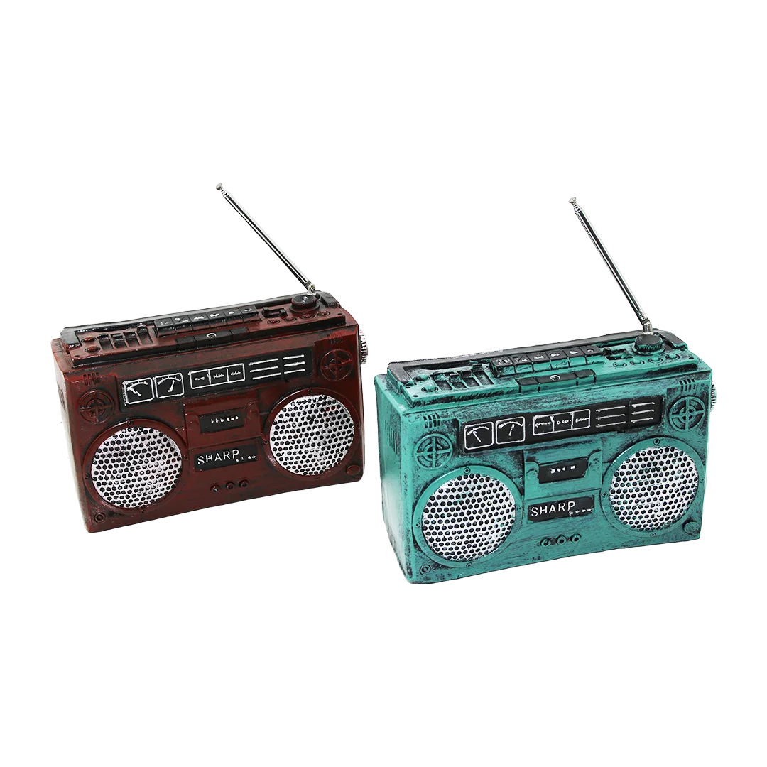 Vintage Radyo Dekoratif Reçine Kumbara 17x17x5.5 cm görsel 3