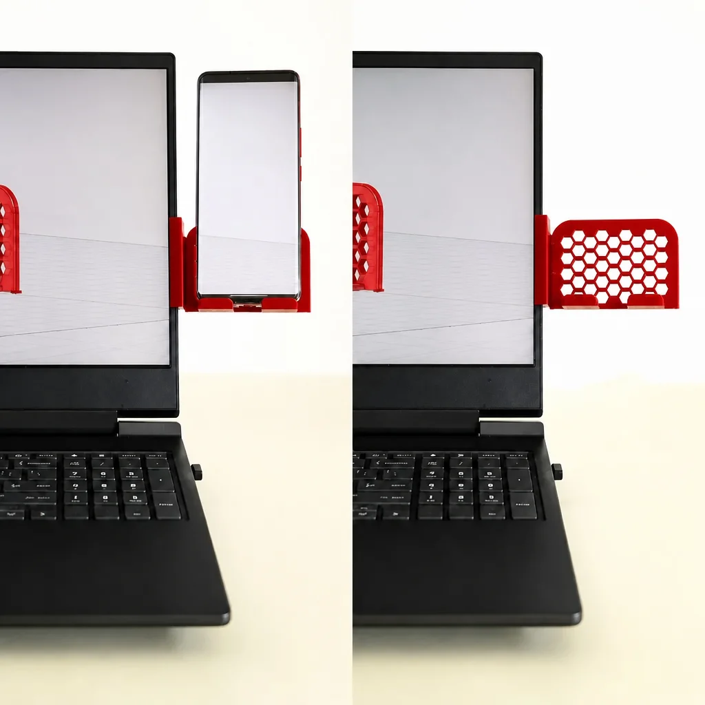 3D Baskı Monitor Telefon Tutucu - Petek Desenli Laptop Kenar Telefon Tutucu-Kırmızı