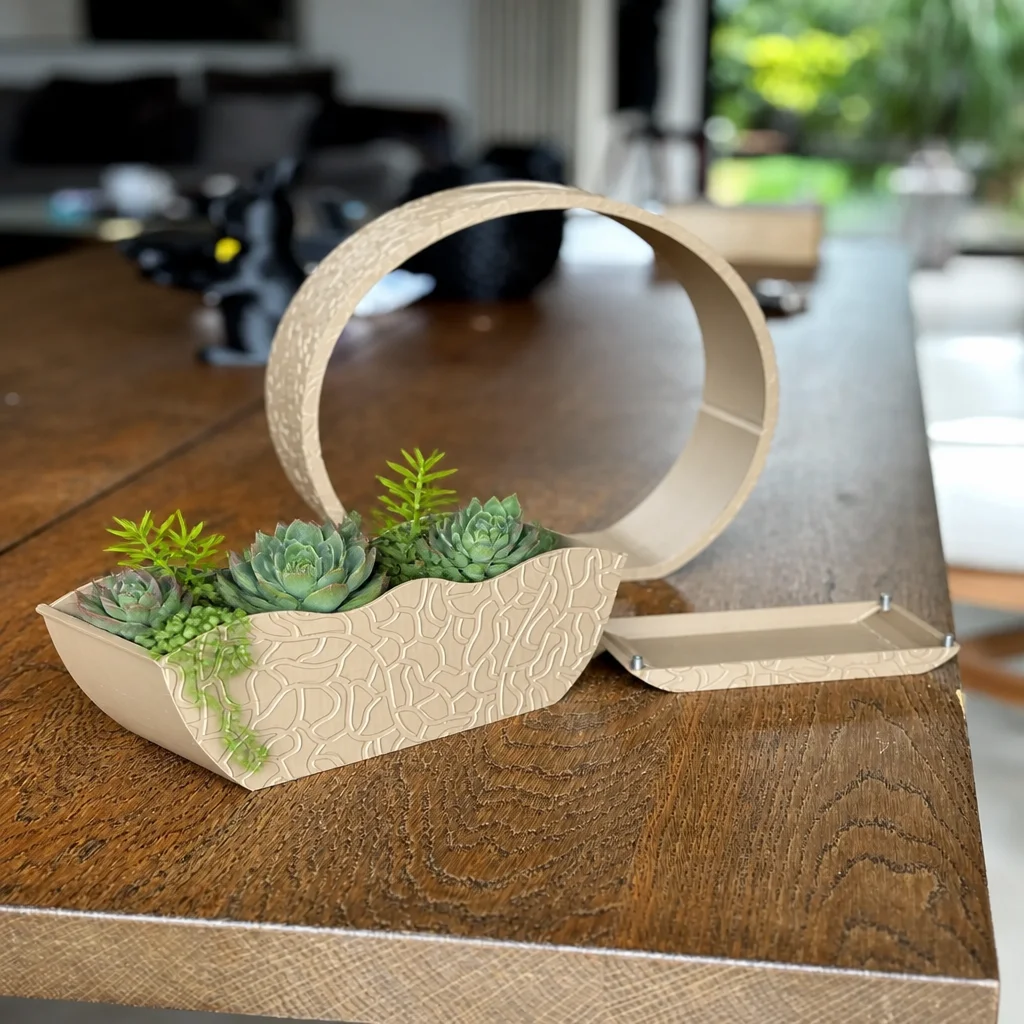3D Baskı Self-Watering Planter - Kendi Kendini Sulayan Saksı-Bej görsel 2