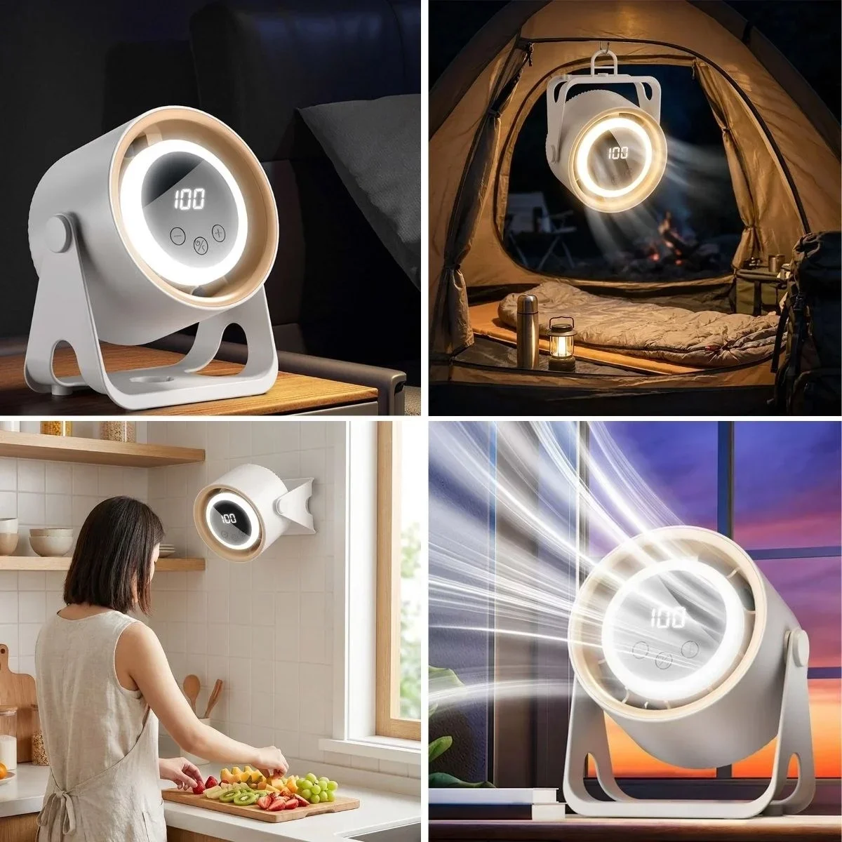 6 Kademeli Şarjlı Masaüstü Fan – Dijital LED Ekranlı, Oynar Başlıklı, LED Işıklı, Askılı ve Duvara Monte Edilebilir Fan K6 görsel 4