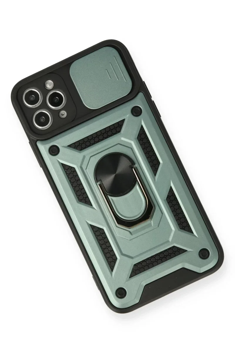 Apple iPhone 11 Pro Max Kılıf Pars Lens Yüzüklü Silikon - Yeşil görsel 3