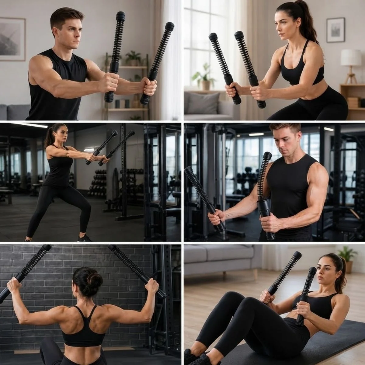 2'li Battle Rope Titreşimli Egzersiz Çubuğu, Yaylı Dalga Mekanizmalı Kol, Omuz, Göğüs, Sırt ve Core Antrenman Aleti görsel 3