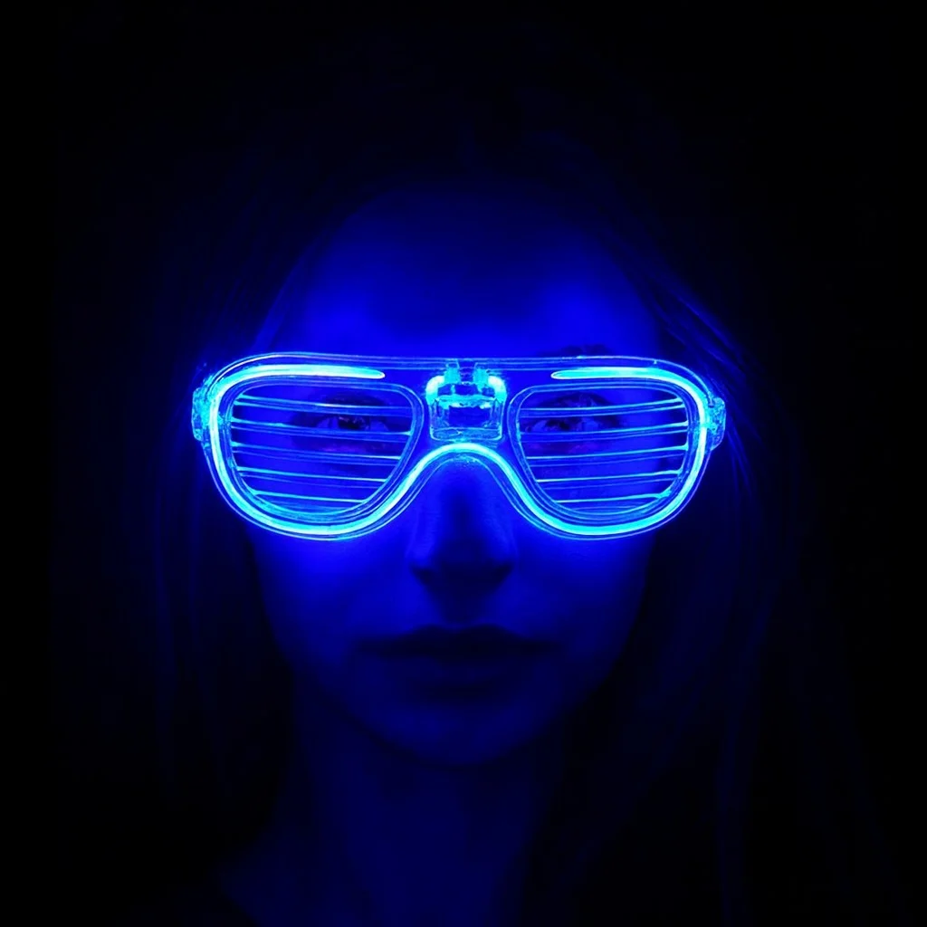 Mavi Led Işıklı Parti Gözlüğü - Neon Glow Şerit Gözlük 3 Modlu görsel 3
