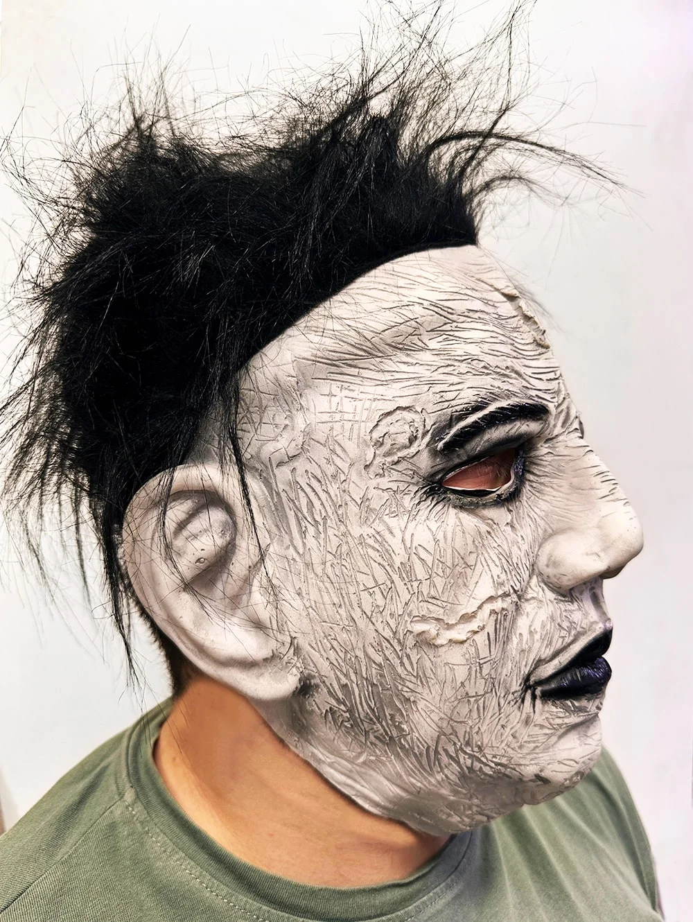 Siyah Saçlı Michael Myers Lateks Yüze Tam Yapışan Et Maske Korku Maskesi görsel 2