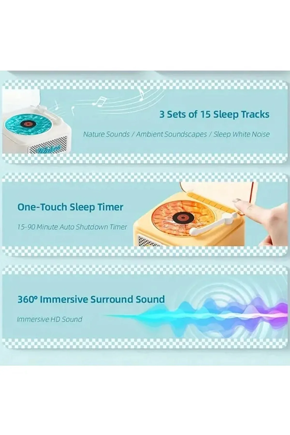 Nostalji Mini Plak Görünümlü Radyolu Bluetooth Hoparlör 3D Ses Dalgası Retro Müzik Plak Sarı görsel 6