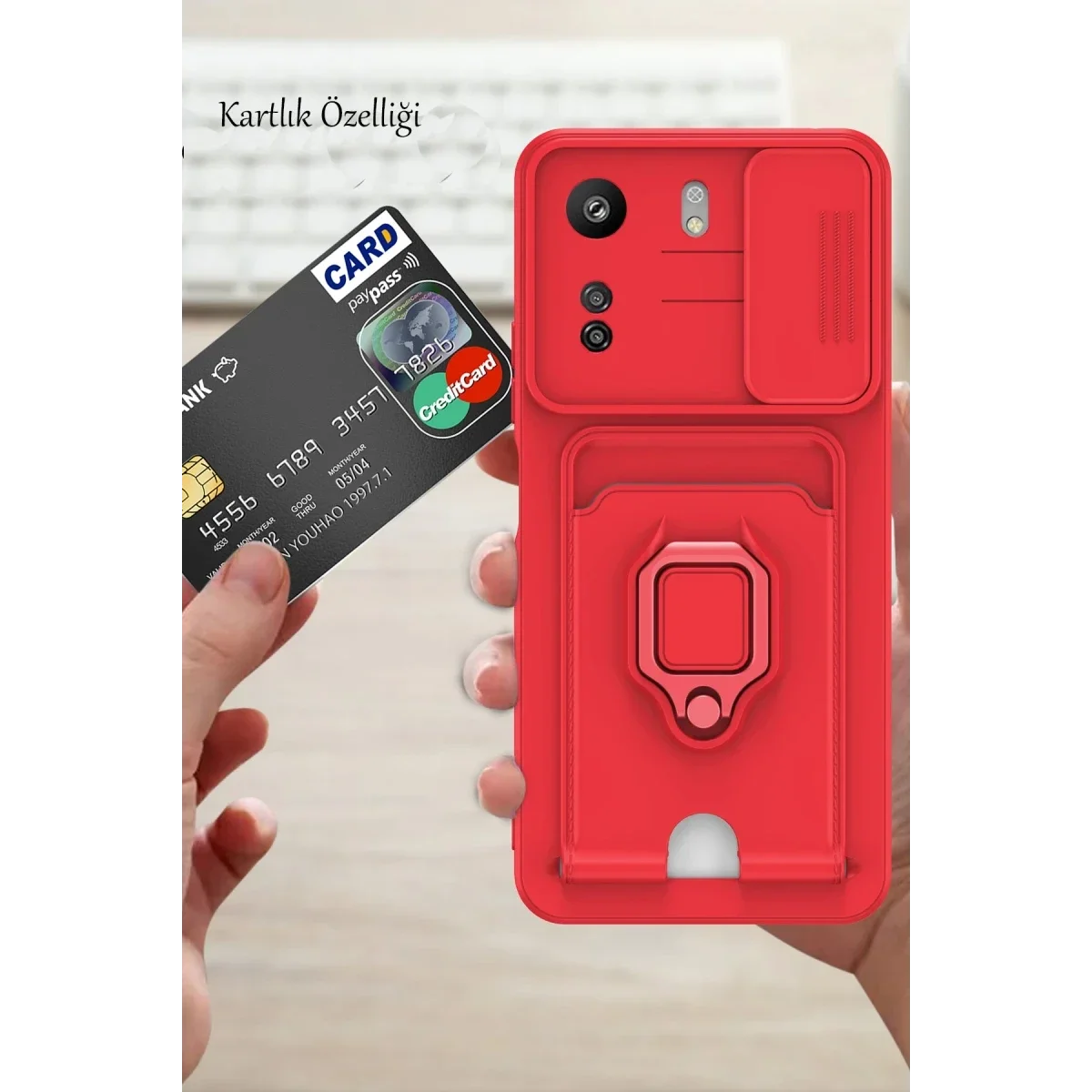 Xiaomi Redmi 13C Kılıf Zuma Kartvizitli Yüzüklü Silikon - Lila görsel 3