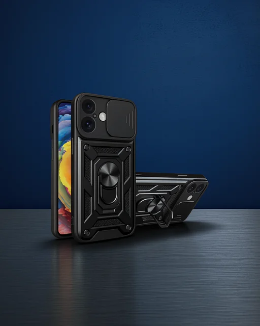 Apple İphone 16 Kılıf Pars Lens Yüzüklü Silikon - Siyah