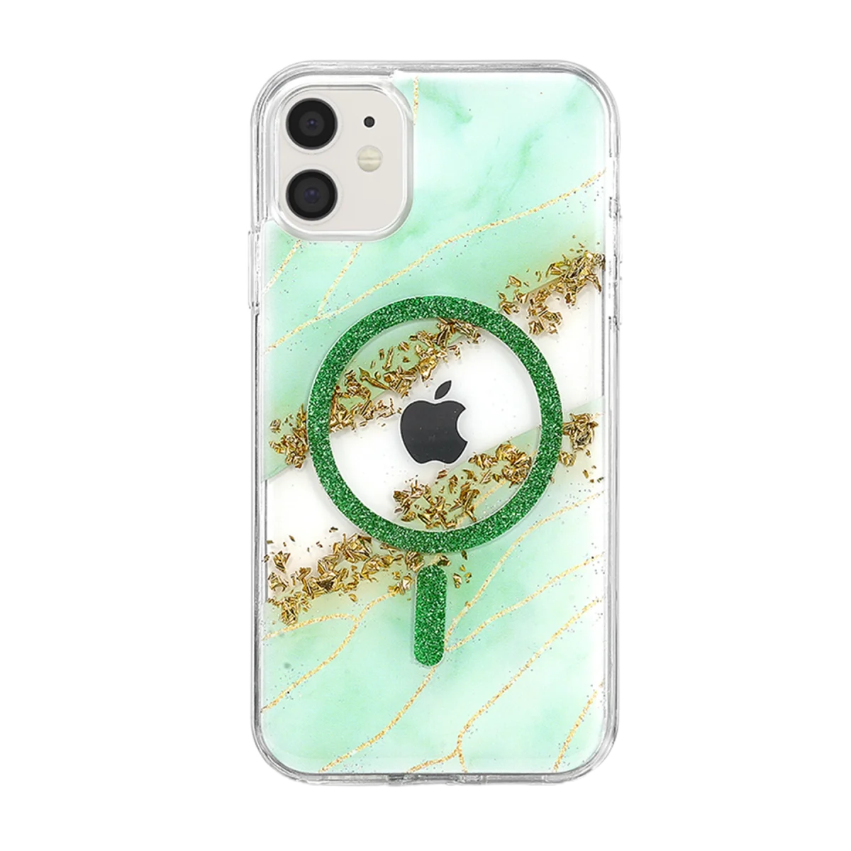 Onegif Apple İphone 11 Lotus Simli Magsafe Kapak - Yeşil görsel 3