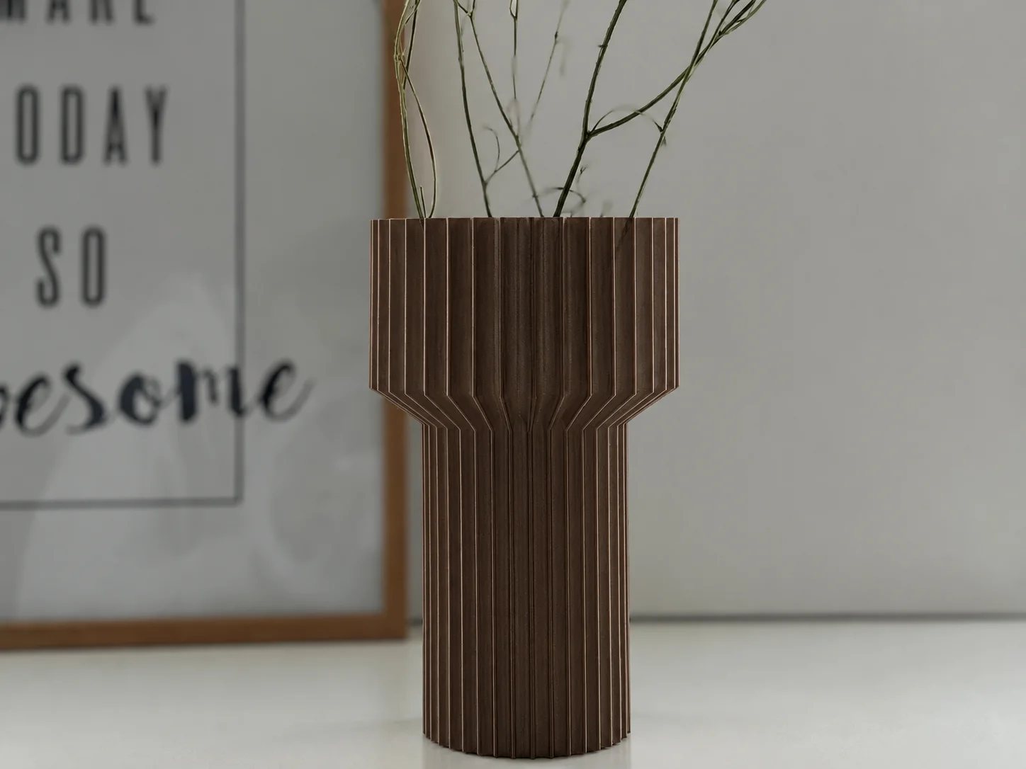 3D Baskı Modern Dekoratif Çiçek Vazosu - Minimal Silindir Tasarımlı Masaüstü Vazo, Ev ve Ofis Dekoru-Kahverengi