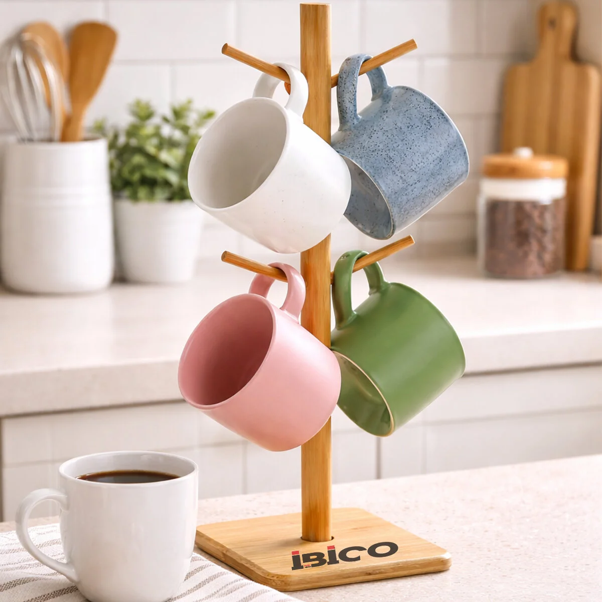 x Altlık =yuvarlak - Kare Bardak - Fincan Asacak Bambu - Ahşap 35CM görsel 5