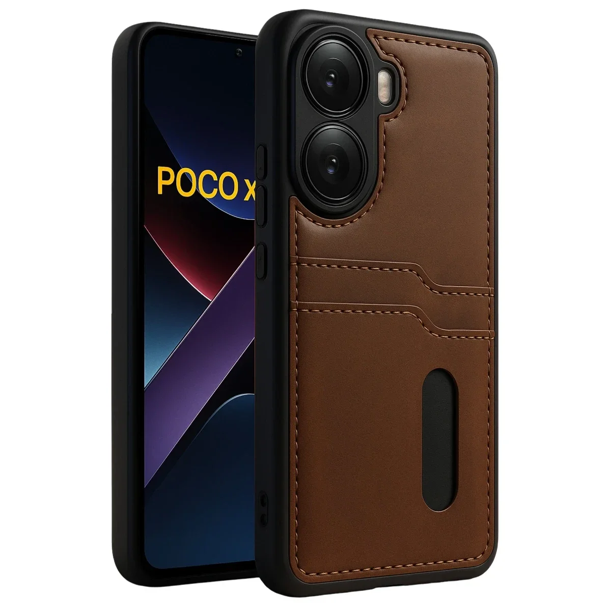 Xiaomi Poco X7 Pro Kılıf Sara Kartvizitli Deri Kılıf - Taba