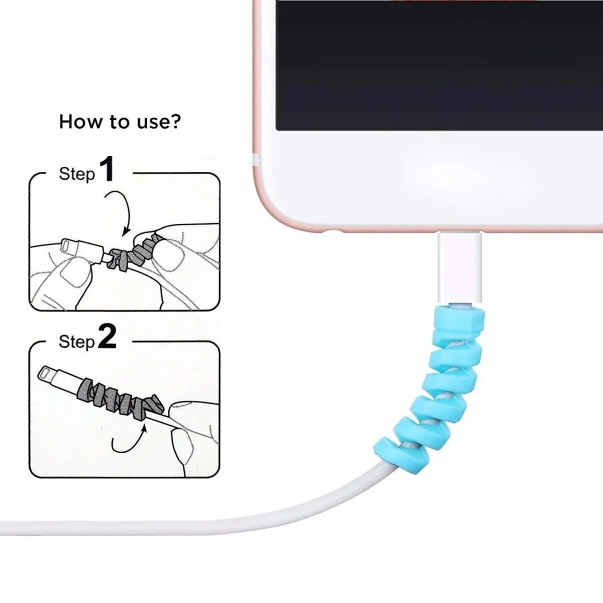 4lü Apple, Android Şaj Kablosu Koruyucu Silikon Spiral Yay Aparat görsel 5